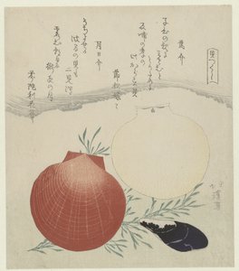 Süßwassermuschel und japanische Sonnen- und Mondmuschel von Totoya Hokkei