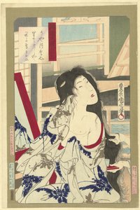 Nach dem Bad (Schönheiten aus Musashi in Brokat) von Toyohara Kunichika