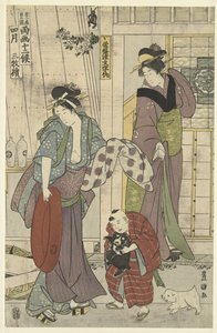 Fischverkäufer Der vierte Monat, ein Triptychon Die zwölf Monate von Toyohiro und Toyokuni (Serientitel) von Toyokuni (II) , Utagawa