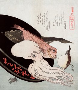 Oktopus und Meeresfische von Totoya Hokkei von Toyota Hokkei
