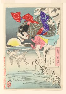 Mond des reinen Schnees am Asano-Fluss - Chikako, die treue Tochter: Nr. 10 von Hundert Aspekte des Mondes von Tsukioka Yoshitoshi
