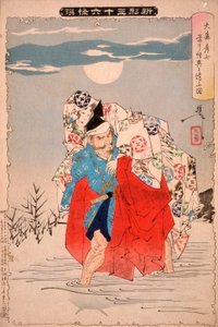 Ōmori Hikoshichi begegnet auf der Straße einem Dämon von Tsukioka Yoshitoshi