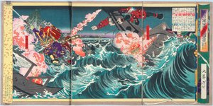 Die Seeschlacht von Dannoura in der Herrschaft von Antoku, dem achtzigsten Kaiser von Tsukioka Yoshitoshi