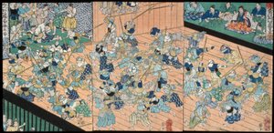 Die Schüler von Uji Jōetsu beim Fechttraining von Tsukioka Yoshitoshi