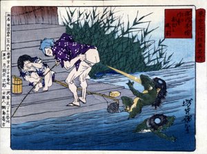 Yodo Gawakré: der Geist des Flusses, der auf den Gesäß rät (Kappa) von Tsukioka Yoshitoshi