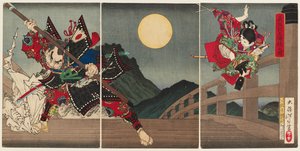 Yoshitsune und Benkei an der Gojō-Brücke von Tsukioka Yoshitoshi
