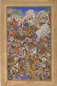 Die Schlacht vor der Eroberung des Forts in Bundi, Rajasthan, 1577 von Tulsi Kalan