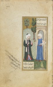 Folio aus einem Gulistan (Rosengarten) von Sadi; Jugend bietet ein Getränk an