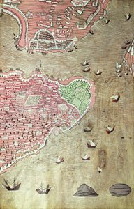 Ansicht des Topkapi-Palastes und der Bosporus-Straße, Istanbul, aus dem Hunername von Lokman, 1558