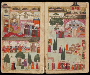 Mehmed III.s Krönung im Topkapi-Palast 1595 aus dem Manuskript Mehmed III.s Feldzug in Ungarn von Turkish master