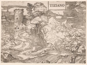 Landschaft mit einem Hirten von Ugo da Carpi