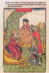 Kaiser Sigismund (1367-1437) von Luxemburg empfängt die Huldigung seiner ungarischen Untertanen, 1483 von Ulrich von Richental