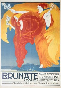 Plakat für eine Ausstellung von Malerei und Skulptur in Brunate von Umberto Boccioni (1882-1916), Chromolithographie, 70x50 cm von Umberto Boccioni