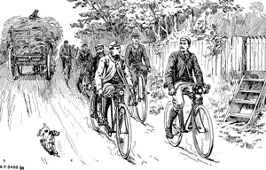 Ein britischer Fahrradclub auf einer Landfahrt, 1895