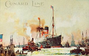 Ein Cunard-Ozeandampfer fährt in den North River, New York City, USA, um 1900 von Unbekannt