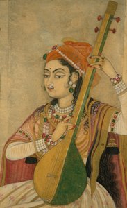 Eine Dame spielt die Tanpura