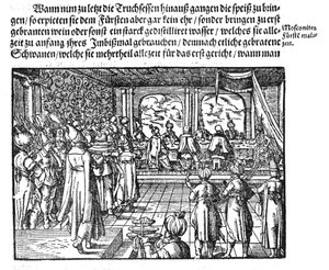 Eine Mahlzeit des Zaren aus Die Moskowitische Chronik von S. Herberstein, 1579