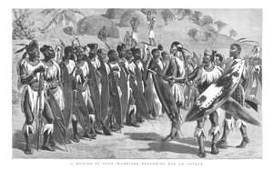Eine Musterung von Zulu-Kriegern - Vorbereitung auf einen Angriff, 1879 von Unbekannt