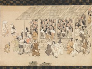 Eine Nenbutsu-Versammlung in Ichiya, Kyoto, aus der illustrierten Biografie des Mönchs, spätes 14. Jahrhundert von Unbekannt