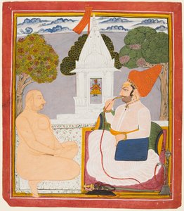 Ein Rathor-Edelmann besucht einen Digambara-Heiligen an einem Vishnu-Schrein, wahrscheinlich Baba Atmaram, ca. 1760 von Unbekannt