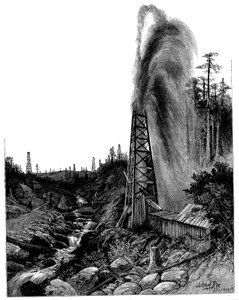 Ein Geysir in den Pennsylvanischen Ölfeldern, USA, 1886