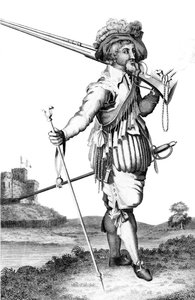 Ein Musketier bei der Einführung von Feuerwaffen, 1798 von Unbekannt