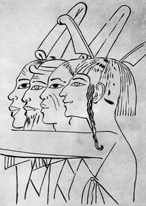 Eine Skizze von afrikanischen und asiatischen Männern aus dem Grab von König Sethos I., Theben, Ägypten, 1936