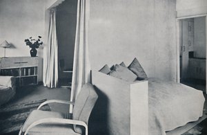 Ein Studio-Wohnzimmer in einem der Isokon Lawn Road Flats, Hampstead, London, 1936