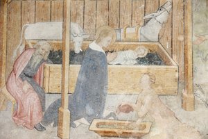 Fresko in der Abtei Abondance: Krippenszene, Abondance, Frankreich