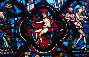 Adam im Eden, Buntglas, Kathedrale von Chartres, Frankreich, 1205-1215