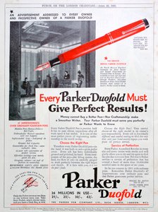 Werbung für Parker-Stifte, 1931 von Unbekannt