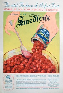 Werbung für Smedleys Dosenfrüchte