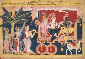 Akrura fährt Krishna und Balarama nach Mathura Isarda Bhagavata Purana, ca. 1560-1570 von Unbekannt