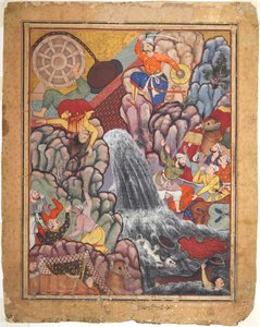 Alamshah zerschneidet die Kette des Rades, aus Band 11 eines Hamza-nama..., um 1560er - 1570 von Unbekannt