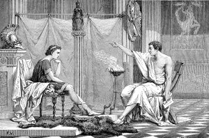 Alexander der Große 356-323 v. Chr. als Jugendlicher, hört seinem Lehrer Aristoteles zu, ca. 1875