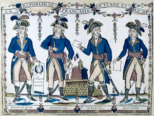 Allegorien von Bonaparte, Augereau, Massina, Berphier, Frankreich, 1789 von Unbekannt