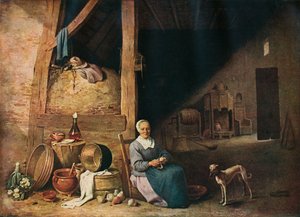 Eine alte Frau schält Birnen, ca. 1640