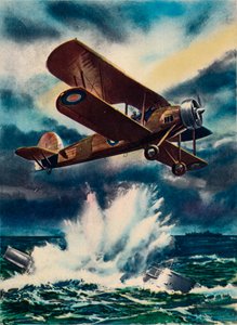 Künstlerische Darstellung eines Fairey Swordfish, der ein U-Boot in der Nordsee versenkt (1940) von Unbekannt