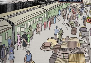 Illustration eines Bahnhofs aus den 1930er Jahren, 1937