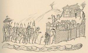 Angelsächsische Krieger nähern sich einer Festung, 1908
