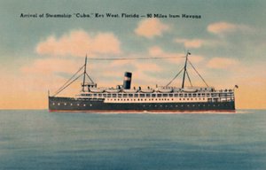 Ankunft des Dampfschiffs Kuba. Key West, Florida - 90 Meilen von Havanna, um 1940er Jahre