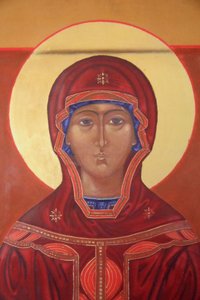 Ars-sur-Formans, Ain, Frankreich - Ars-sur-Fromans. Heiligtum von Jean-Marie Vianney (der Pfarrer von Ars). Jungfrau Maria Ikone.