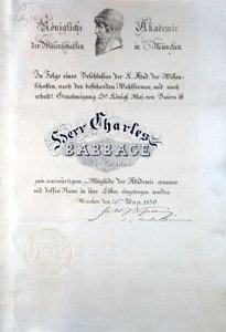 Babbage-Diplom von der Königlichen Akademie der Wissenschaften München von Unbekannt