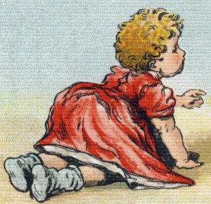 Baby. Gravur in "Alphabet de ma petite fille". Bernardin-Bechet und Fils, Buchhändler-Verleger, Paris, um 1895. Unzerbrechliches Album auf Leinwand. Bibliotheque des Bebes. 12 Seiten. Album mit einer Lesemethode und einem illustrierten Abecedarium. von Unbekannt