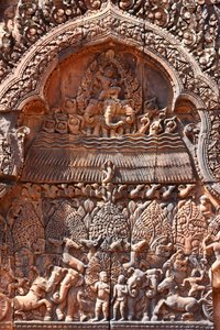 Banteay-Srei-Tempel in Angkor, Kambodscha. Fein geschnitzt. Siem Reap, Kambodscha