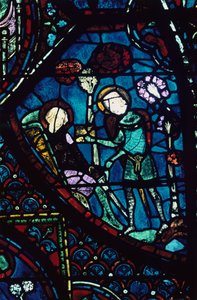 Baudoin pflegt den sterbenden Roland, Buntglasfenster, Kathedrale von Chartres, Frankreich, 1194-1260