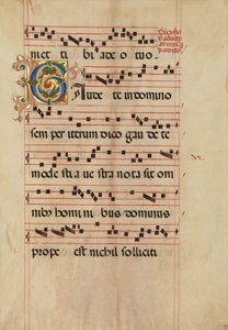Bifolium mit blattförmiger Initiale C, aus einem Graduale, Italienisch, zweite Hälfte des 15. Jahrhunderts von Unbekannt