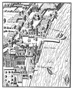 Vogelperspektive des Palace of Westminster, London, ca. 1560