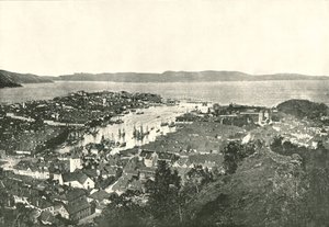 Vogelperspektive des Hafens, Bergen, Norwegen, 1895