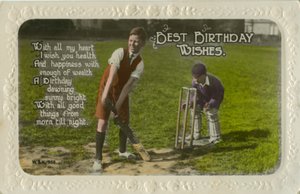 Geburtstagskarte mit zwei Jungen, die Cricket spielen